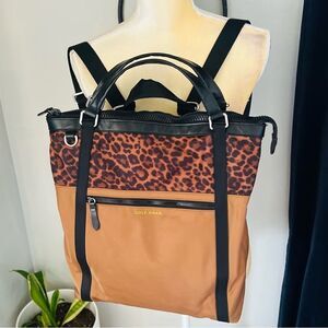 Cole Haan Nylon Convertible Backpack Tote‎ Crossbody, Leopard Print Brown Black